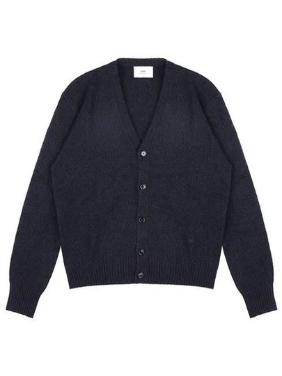 Heart Logo V Neck Cashmere Cardigan Navy - AMI - BALAAN 2