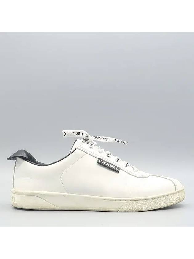 G34085 White Calfskin Shoelace Tennis Women s Sneakers Size 37 - CHANEL - BALAAN 4