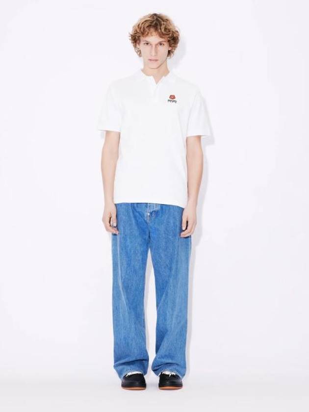 Boke Flower Embroidered Cotton Polo Shirt White - KENZO - BALAAN 6