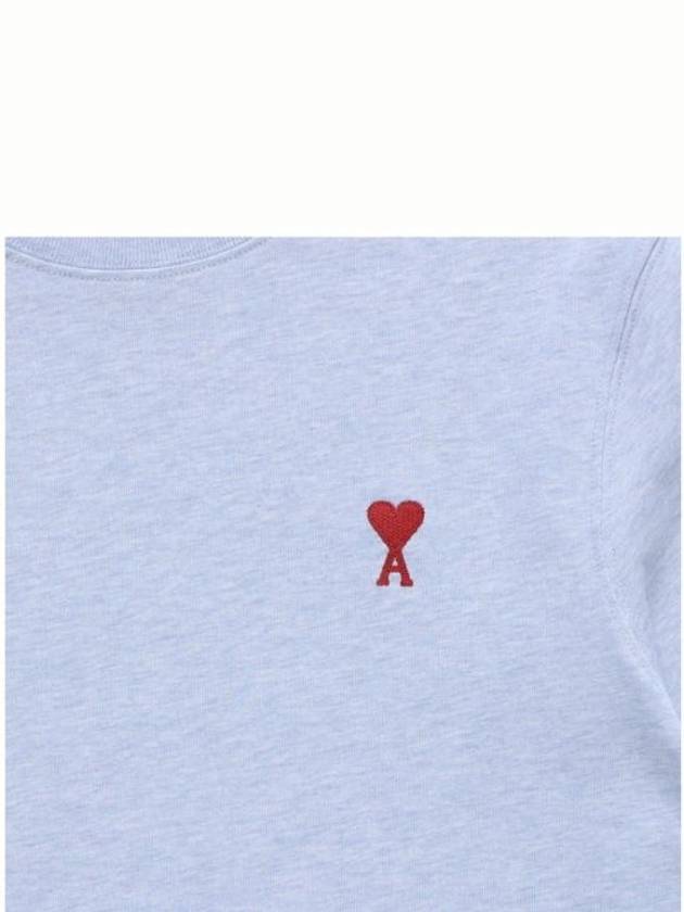 Chain Stitch Heart Logo Long Sleeve T-Shirt Blue - AMI - BALAAN 3