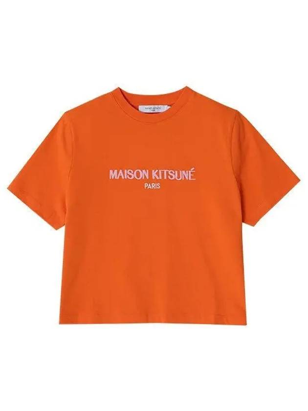 Paris Boxy Embroider Logo Cropped Short Sleeve T-Shirt Orange - MAISON KITSUNE - BALAAN 2