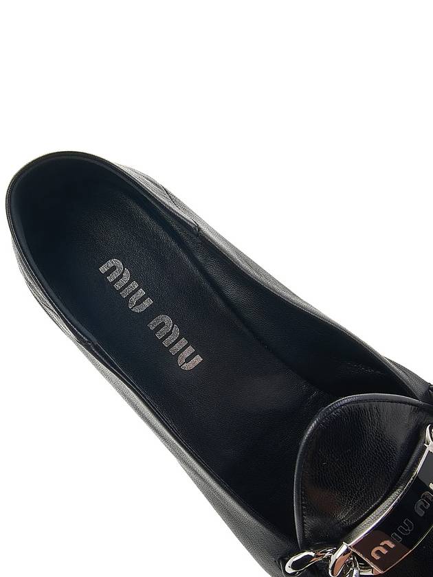 Logo Chain Metal Leather Loafers Black - MIU MIU - BALAAN 8