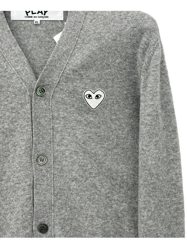 Heart Waffen V-neck Wool Cardigan Gray - COMME DES GARCONS PLAY - BALAAN 4