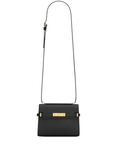 Manhattan Mini Embossed Gold-Tone Logo Leather Cross Bag Black - SAINT LAURENT - BALAAN 2