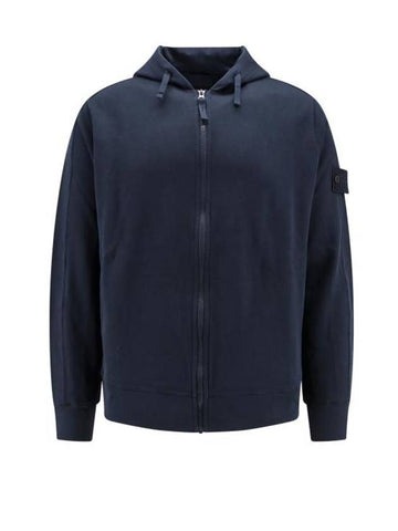 Regular Fit Cotton Zip-up Hoodie Navy - STONE ISLAND - BALAAN 1