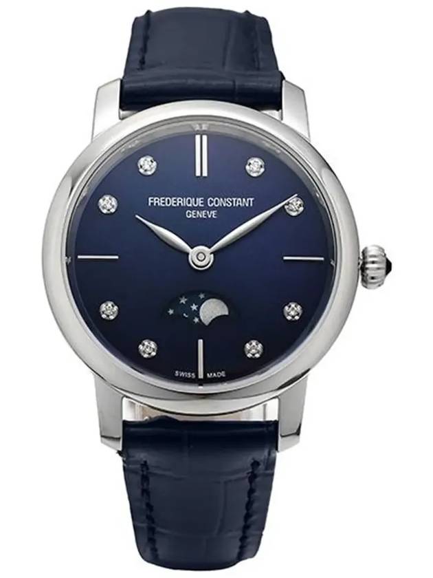 Women’s Classic Slimline Moonphase Watch Silver Blue - FREDERIQUE CONSTANT - BALAAN 5