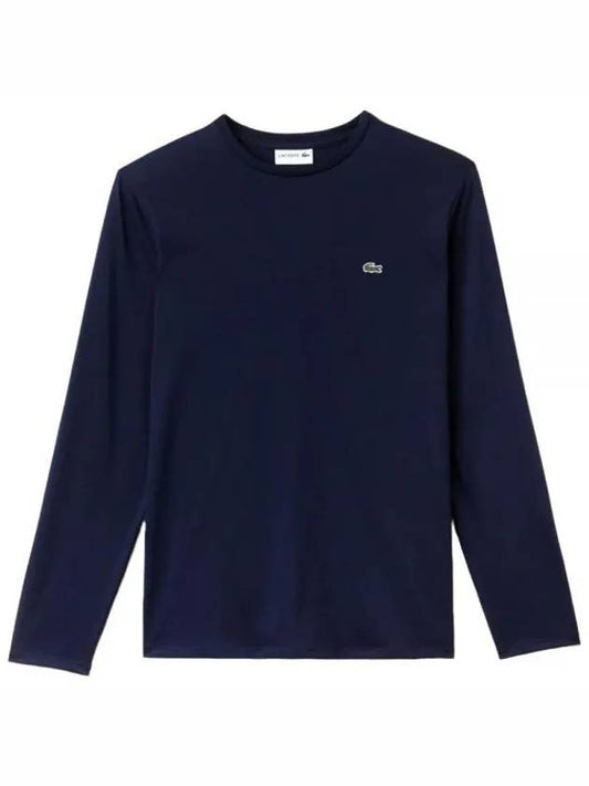 Pima Crew Neck Cotton Long Sleeve T-shirt Navy - LACOSTE - BALAAN 2