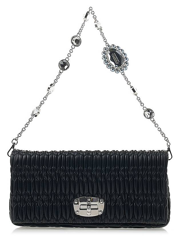 Crystal Leather Shoulder Bag Black - MIU MIU - BALAAN 3