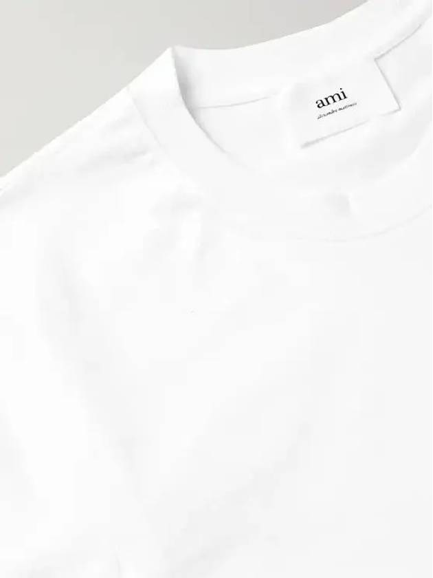 Paris logo embroidered cotton jersey crewneck white Tshirt - AMI - BALAAN 5