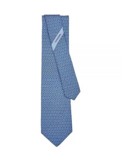 Interwoven Gancini Print Silk Tie Light Blue - SALVATORE FERRAGAMO - BALAAN 2