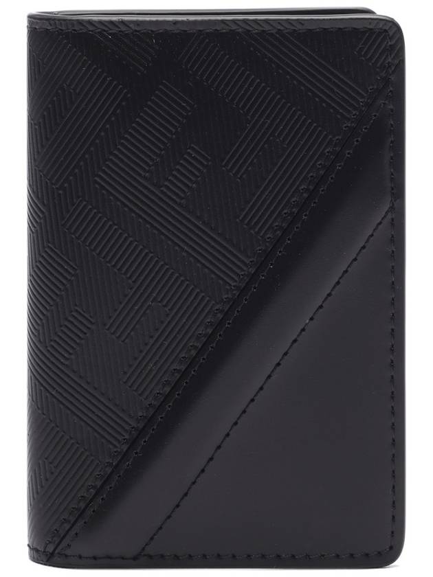 Men's Shadow Diagonal Leather Card Wallet Black - FENDI - BALAAN 3