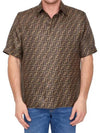 Men's FF Motif Silk Short Sleeve Shirt Brown - FENDI - BALAAN 3