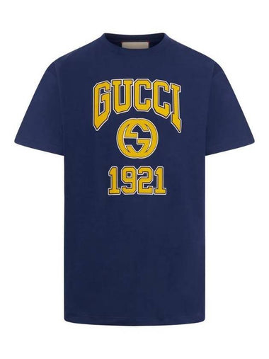 Cotton Jersey Print Short Sleeve T-Shirt Blue - GUCCI - BALAAN 1