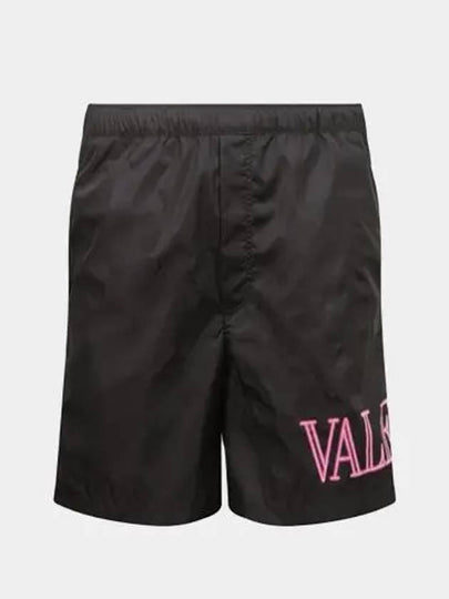 Men's Neon Logo Print Nylon Swim Shorts Black - VALENTINO - BALAAN 2