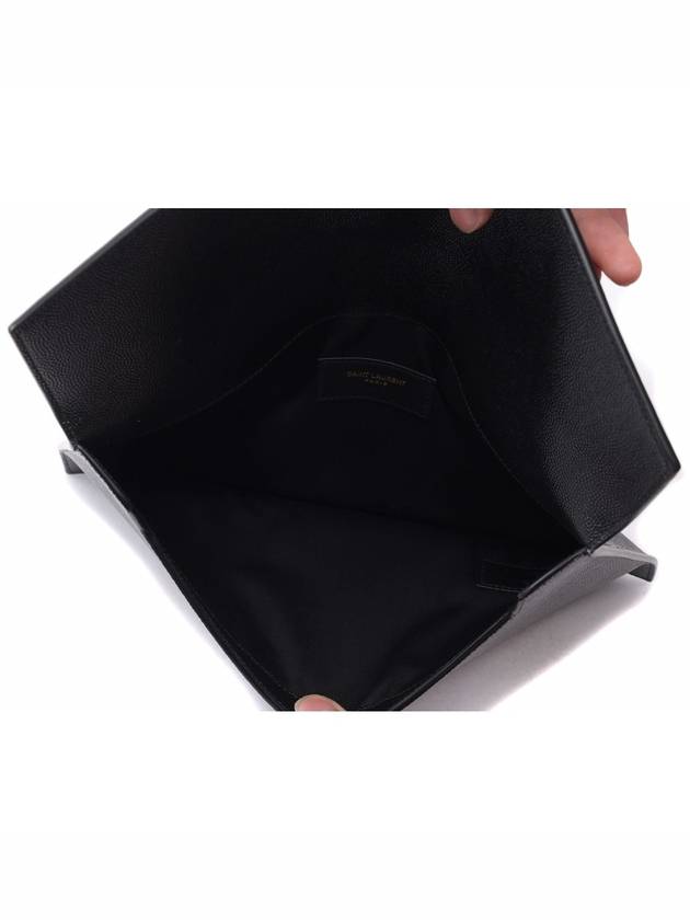 Uptown Grain de Poudre Embossed Leather Clutch Bag Black - SAINT LAURENT - BALAAN 7