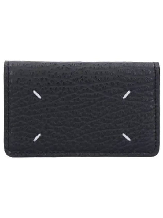 Stitched Grainy Leather Business Card Case Black Wallet - MAISON MARGIELA - BALAAN 1