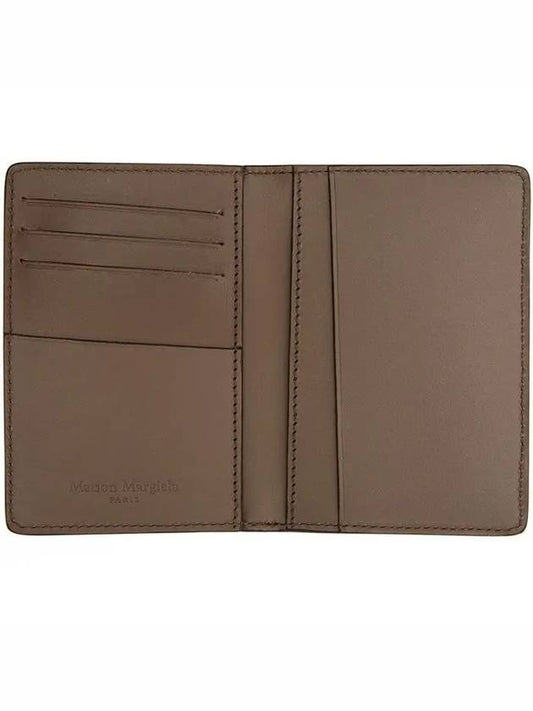 Maison Margiela 4bar stitch logo taupe khaki grain leather nonfold card holder - MAISON MARGIELA - BALAAN 2