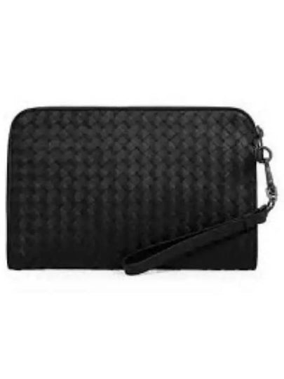 Intracciato Small Leather Clutch Bag Black - BOTTEGA VENETA - BALAAN 2