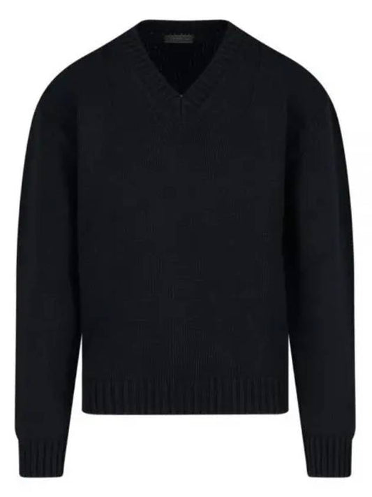 Men's V-neck Wool Knit Top Black - PRADA - BALAAN 2