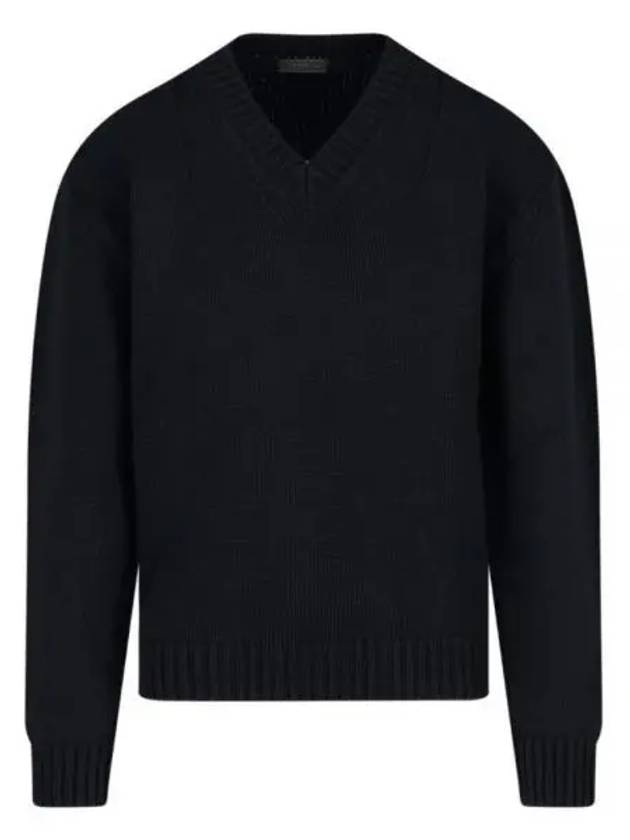 V-Neck Wool Knitted Sweater Black - PRADA - BALAAN 2