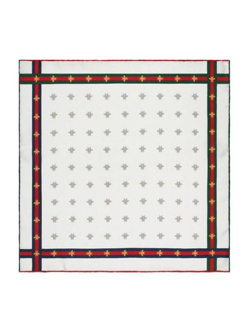 Bee Pattern Silk Pocket Square Scarf White - GUCCI - BALAAN 1