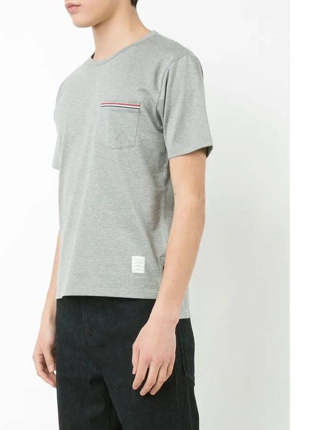 Men's Medium Weight Jersey Tipped Pocket Crewneck Short Sleeve T-Shirt Light Grey - THOM BROWNE - BALAAN 5