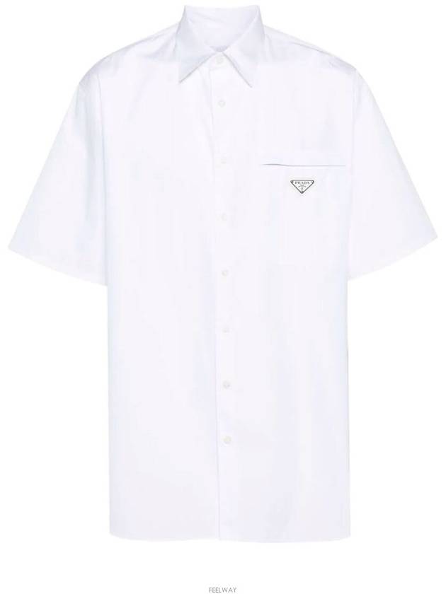 Triangle Logo Pocket Regular Fit Cotton Short Sleeve Shirt White - PRADA - BALAAN 6