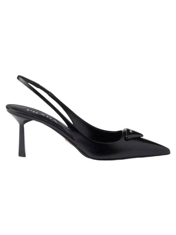 Saffiano Patent Leather Slingback Heel Black - PRADA - BALAAN 1