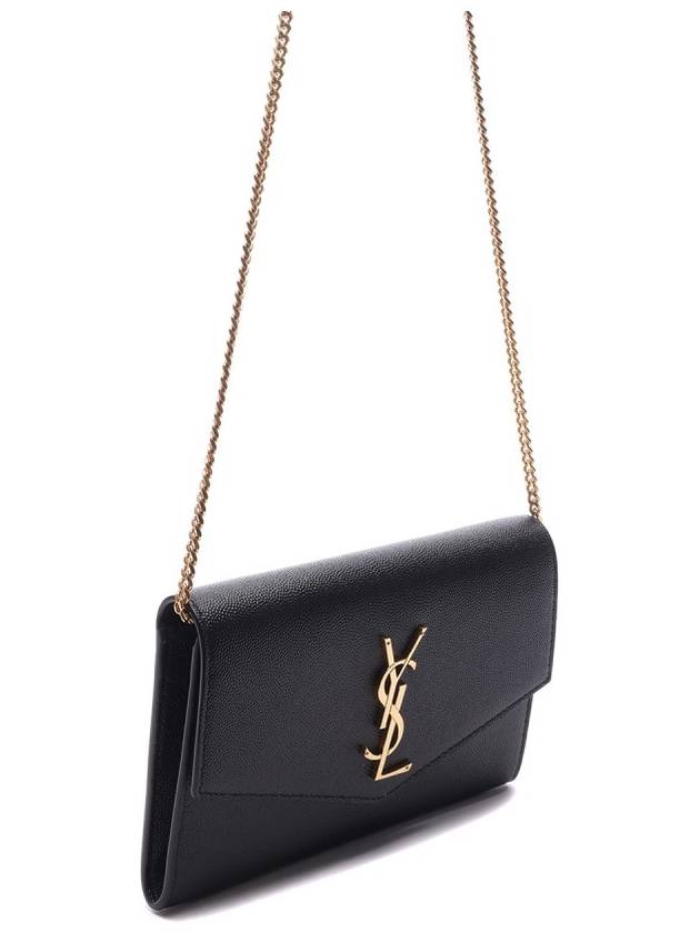 Monogram Uptown Chain Embossed Leather Long Wallet Black - SAINT LAURENT - BALAAN 4