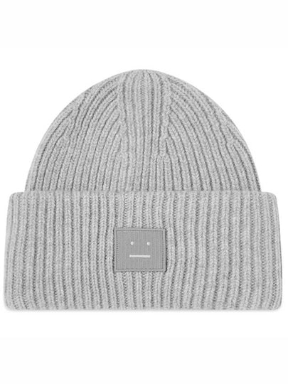 Face Patch Ribbed Wool Beanie Grey - ACNE STUDIOS - BALAAN 2