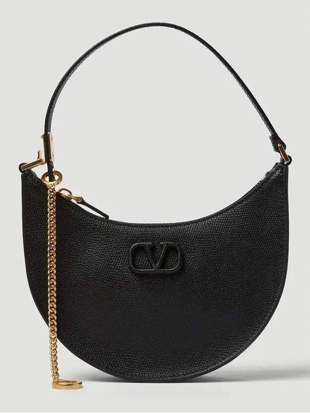 Pebble grain leather mini V logo plaque hobo shoulder bag black - VALENTINO - BALAAN 5