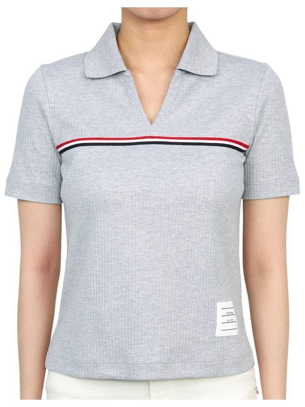 Three Stripes High Twist Rib Polo Shirt Grey - THOM BROWNE - BALAAN 4