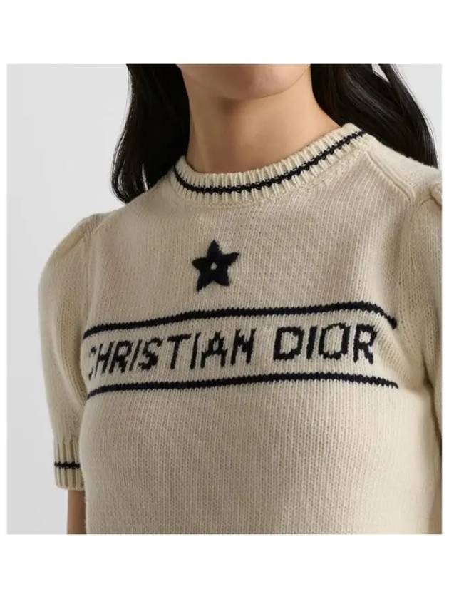 Women's Signature Logo Short Sleeve Knit Top Ecru - DIOR - BALAAN 4