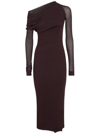 Yarn Asymmetric Neck Midi Dress Dark Purple - FENDI - BALAAN 2