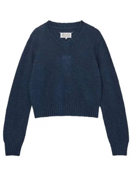 boucl v neck knit blue - MAISON MARGIELA - BALAAN 1