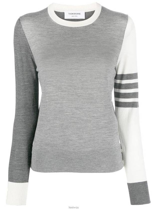 Women's Fun Mix 4 Bar Crew Neck Knit Top Grey - THOM BROWNE - BALAAN 2