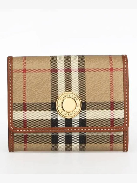 Women's Checked Leather Small Half Wallet Archive Beige - BURBERRY - BALAAN 2