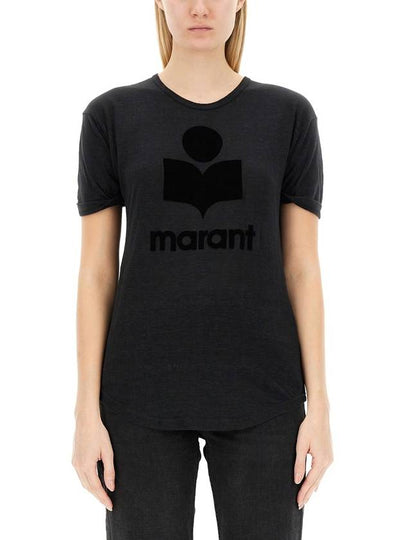 Koldi Logo Linen Short Sleeve T-Shirt Black - ISABEL MARANT ETOILE - BALAAN 2