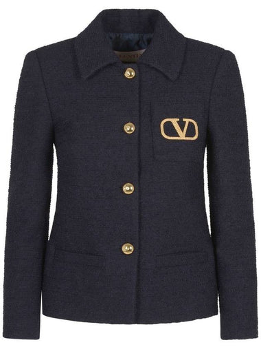 V logo signature tweed jacket navy - VALENTINO - BALAAN 1