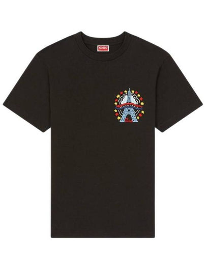 Drawn Varsity Embroidered Slim Cotton Short Sleeve T-shirt Black - KENZO - BALAAN 2