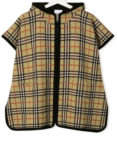 Kids Check Wool Hooded Poncho Archive Beige 8017882 - BURBERRY - BALAAN 1