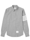 Men's Diagonal Shambray Print Nametag Straight Fit Long Sleeve Shirt Medium Grey - THOM BROWNE - BALAAN 3