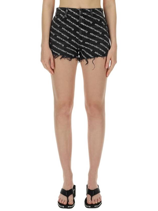 Grey Age Denim Bite Logo Shorts Black - ALEXANDER WANG - BALAAN 3