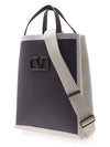 V Logo Canvas Shopper Tote Bag Natural Brown - VALENTINO - BALAAN.