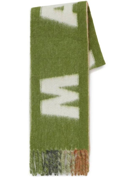 Logo Wool Mohair Blend Fringe Muffler Green - MARNI - BALAAN 1
