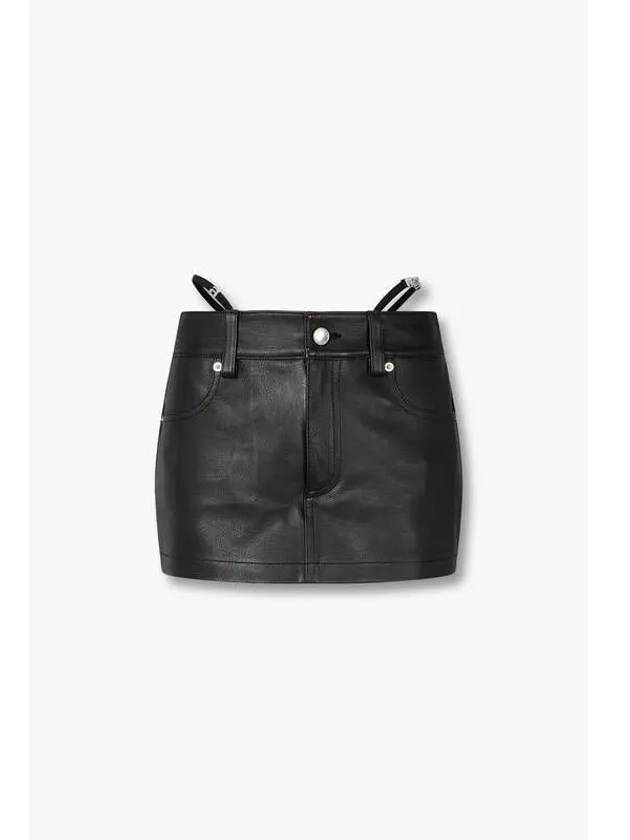 Logo Strap Grainy Leather Skirt Black - ALEXANDER WANG - BALAAN 1