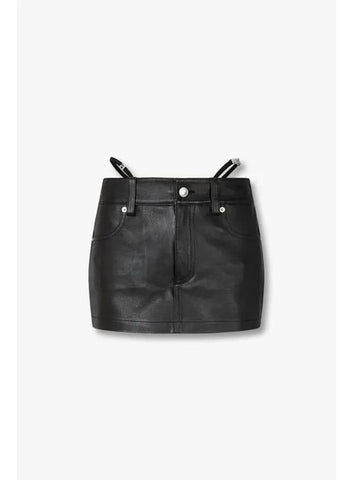 Logo Strap Grainy Leather Skirt Black - ALEXANDER WANG - BALAAN 1