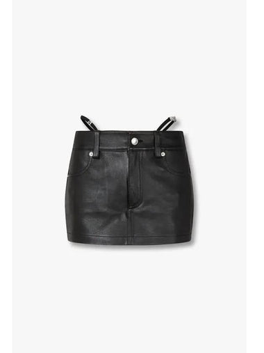 Logo Strap Grainy Leather Skirt Black - ALEXANDER WANG - BALAAN 1