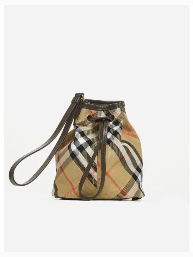 Check Drawstring Bucket Bag Sand - BURBERRY - BALAAN 2