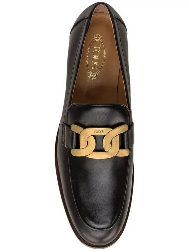 Women's Gold Logo Chain Leather Loafers Black - TOD'S - BALAAN 5